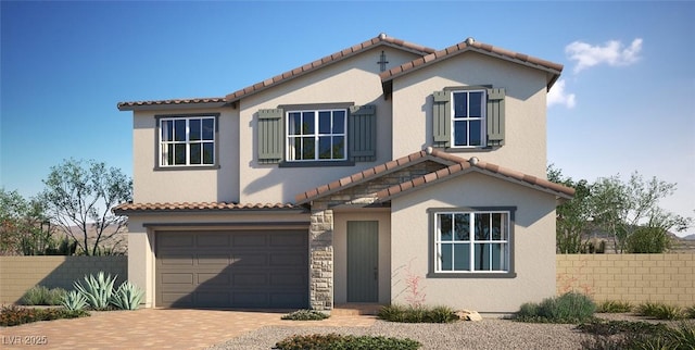 774 Cloud Creek St, Henderson, NV 89011 - mediterranean / spanish home with a tile roof, decorative driveway, a garage, and stucco siding
