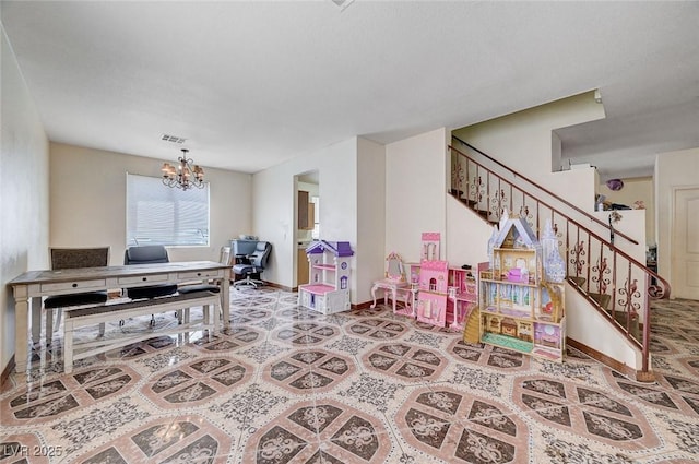 5907 Zawawi Ct, Las Vegas, NV 89110 - rec room featuring an office area and a chandelier