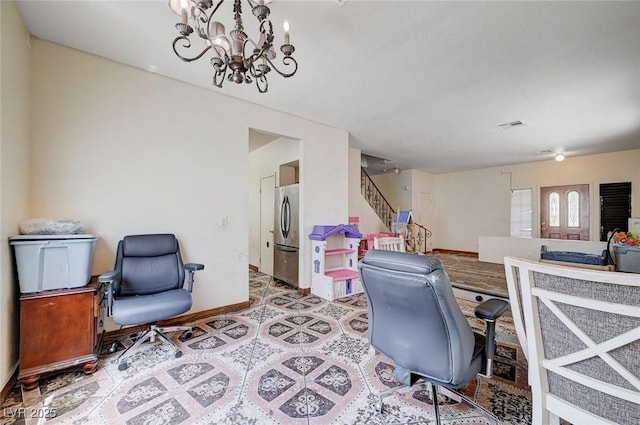 5907 Zawawi Ct, Las Vegas, NV 89110 - office area with a chandelier and baseboards