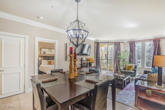 230 E Flamingo Rd Unit 203, Las Vegas, NV 89169 - dining space with light tile patterned flooring, crown molding, and a chandelier