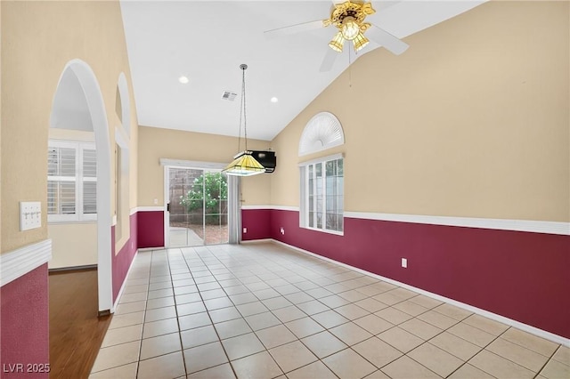 114 Tamarack Dr, Henderson, NV 89002 - unfurnished dining area featuring a ceiling fan and high vaulted ceiling