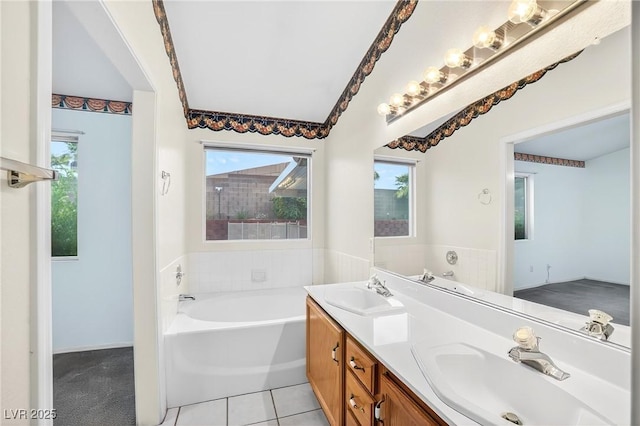 114 Tamarack Dr, Henderson, NV 89002 - full bath with a garden tub, double vanity, and tile patterned flooring