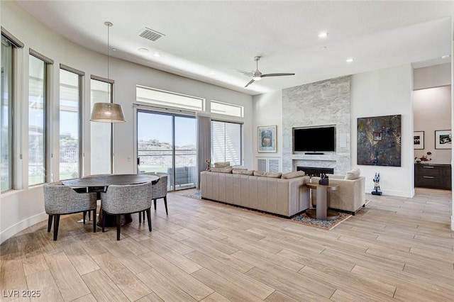 33 Hassayampa Trl, Henderson, NV 89052 - living room with a ceiling fan, plenty of natural light, light wood finished floors, and recessed lighting
