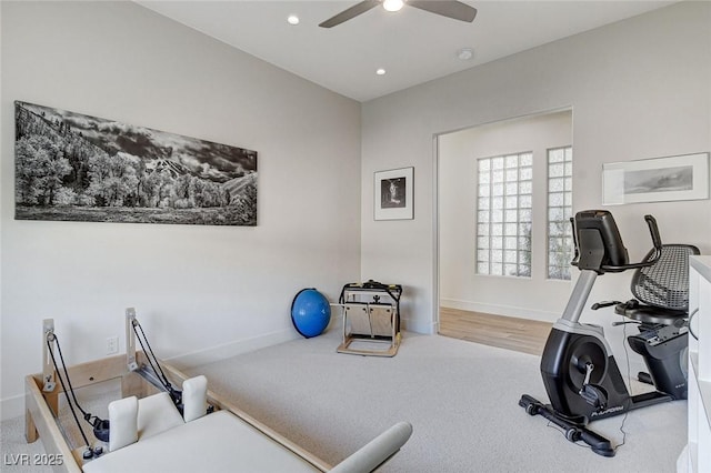 33 Hassayampa Trl, Henderson, NV 89052 - exercise area with a ceiling fan, carpet floors, and recessed lighting