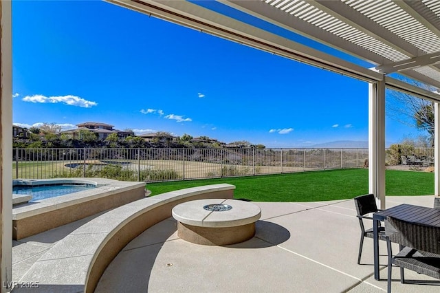33 Hassayampa Trl, Henderson, NV 89052 - fenced backyard with a hot tub, a pergola, and a patio area