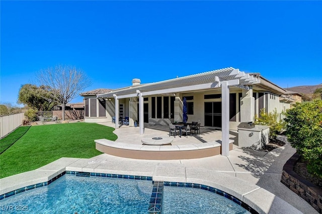33 Hassayampa Trl, Henderson, NV 89052 - back of property with a fenced backyard, a pergola, a patio, and a chimney