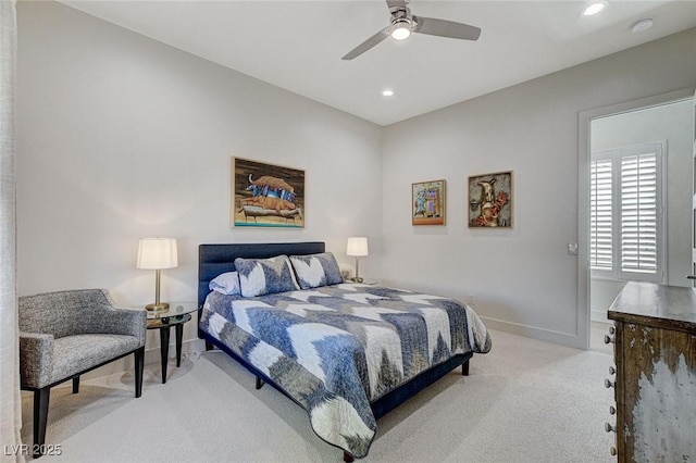33 Hassayampa Trl, Henderson, NV 89052 - bedroom featuring light carpet, recessed lighting, and a ceiling fan