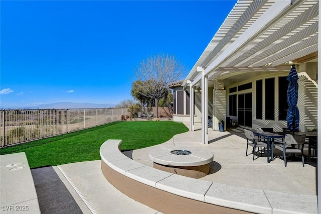 33 Hassayampa Trl, Henderson, NV 89052 - fenced backyard featuring a patio, a pergola, and a fire pit