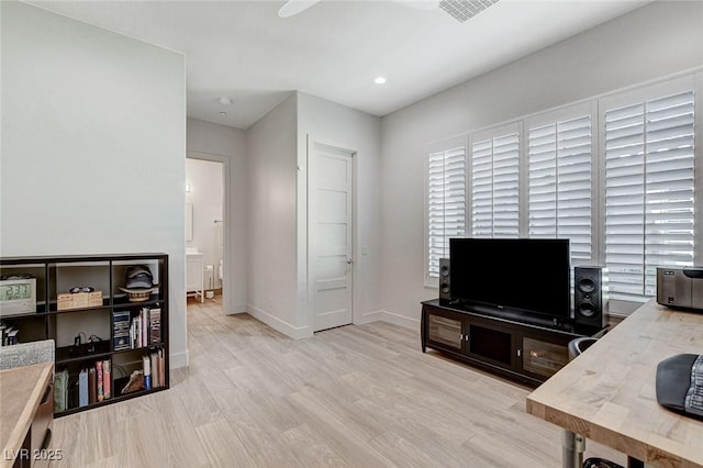 33 Hassayampa Trl, Henderson, NV 89052 - office area featuring light wood finished floors, plenty of natural light, recessed lighting, and ceiling fan