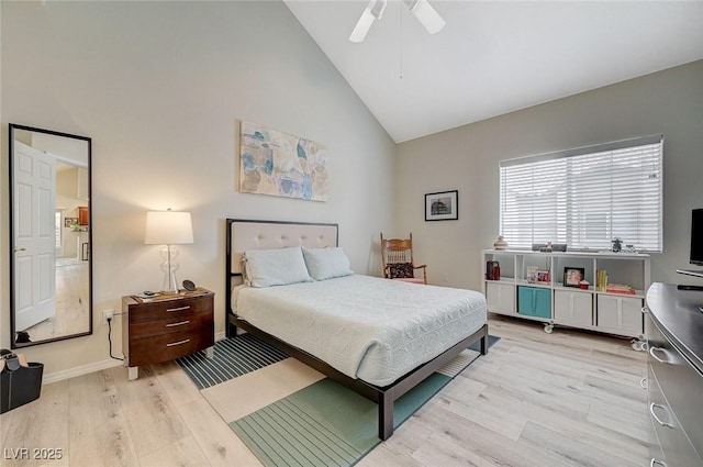 2925 Wigwam Pkwy Unit 123, Henderson, NV 89074 - bedroom featuring high vaulted ceiling, light wood finished floors, and ceiling fan