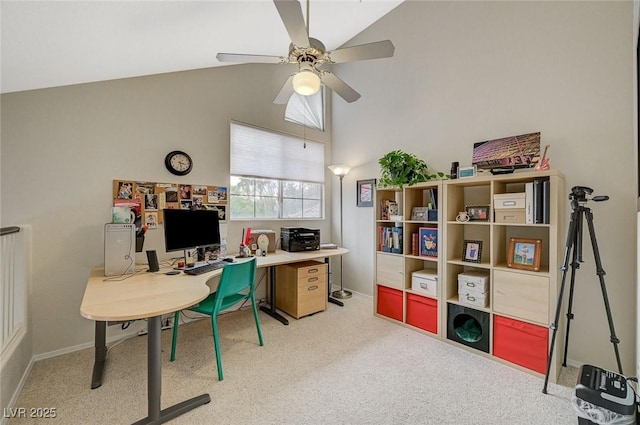 2925 Wigwam Pkwy Unit 123, Henderson, NV 89074 - office area featuring high vaulted ceiling, light carpet, and ceiling fan