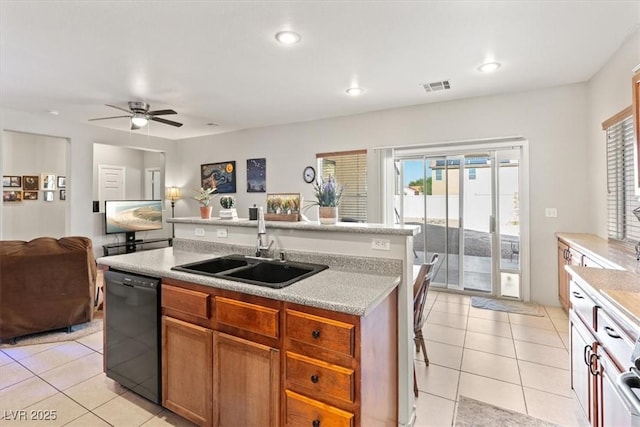 4916 White Jade St, North Las Vegas, NV 89081 - kitchen featuring dishwasher, light countertops, a ceiling fan, open floor plan, and recessed lighting