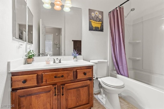 4916 White Jade St, North Las Vegas, NV 89081 - bathroom featuring vanity, shower / bathtub combination with curtain, tile patterned floors, and a chandelier