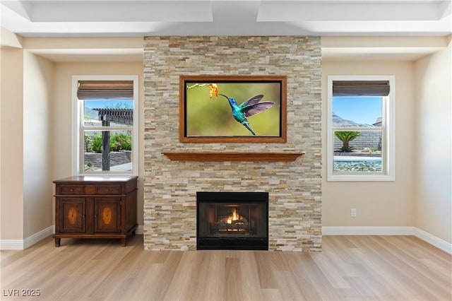 12168 Dorada Coast Ave, Las Vegas, NV 89138 - detailed view of wood finished floors and a fireplace