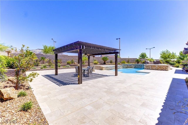 12168 Dorada Coast Ave, Las Vegas, NV 89138 - fenced backyard featuring a pergola, an outdoor pool, and a patio area