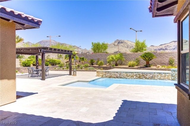 12168 Dorada Coast Ave, Las Vegas, NV 89138 - view of swimming pool featuring a fenced backyard, a mountain view, a patio area, and a pergola