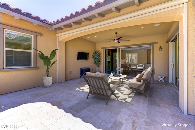 12168 Dorada Coast Ave, Las Vegas, NV 89138 - view of patio / terrace featuring outdoor lounge area and a ceiling fan