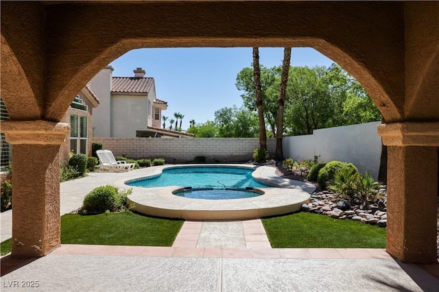 2208 Fiero Dr, Las Vegas, NV 89134 - view of pool with a fenced backyard, a patio area, and a pool with connected hot tub