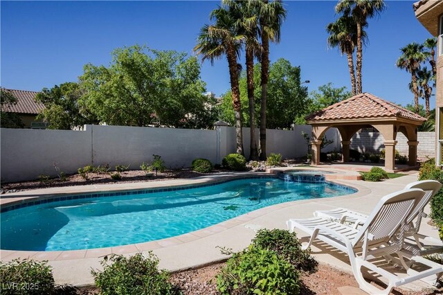 2208 Fiero Dr, Las Vegas, NV 89134 - view of pool with a gazebo, a patio, and a pool with connected hot tub