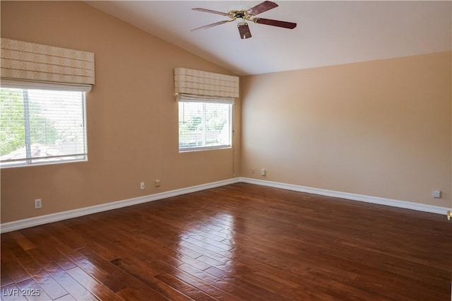2208 Fiero Dr, Las Vegas, NV 89134 - empty room featuring dark wood finished floors, a ceiling fan, and lofted ceiling