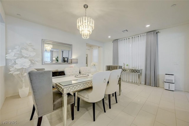 2940 Duverney Ave, Henderson, NV 89044 - dining room featuring a chandelier, recessed lighting, and light tile patterned floors