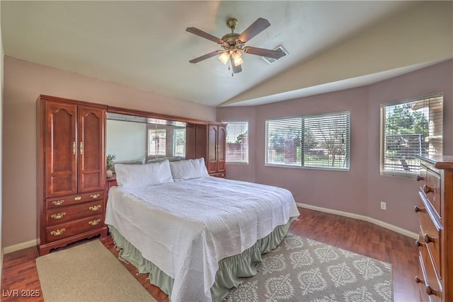 5687 Harbour Pointe Ave, Las Vegas, NV 89122 - bedroom featuring lofted ceiling, wood finished floors, and ceiling fan