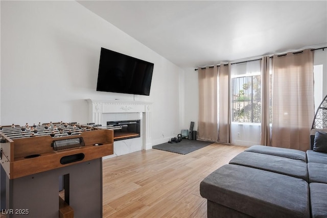 4774 Walteta Way, Las Vegas, NV 89119 - living room with light wood-style floors and a glass covered fireplace