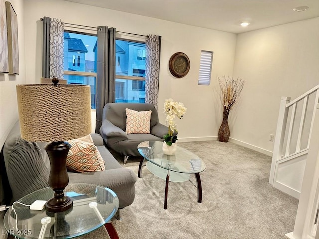 10411 Rose Palisade St, Las Vegas, NV 89141 - carpeted living area with stairs and baseboards