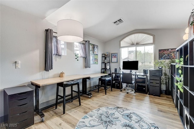 8926 Termoli St, Las Vegas, NV 89123 - office area featuring lofted ceiling and wood finished floors