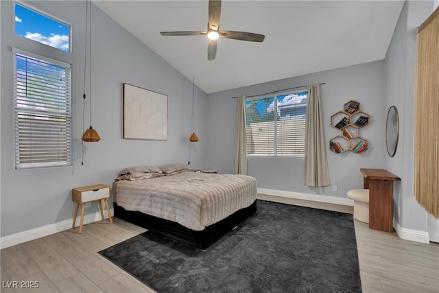 5509 Rose Thicket St, Las Vegas, NV 89130 - bedroom featuring vaulted ceiling, light wood finished floors, and ceiling fan