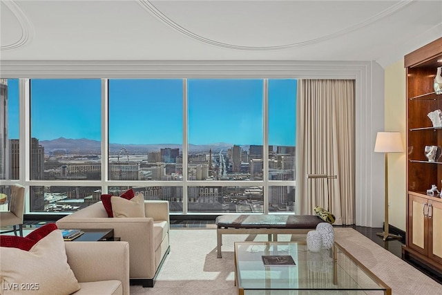 2000 Fashion Show Dr Unit 6109, Las Vegas, NV 89109 - living room featuring a wall of windows, a view of city, and a mountain view