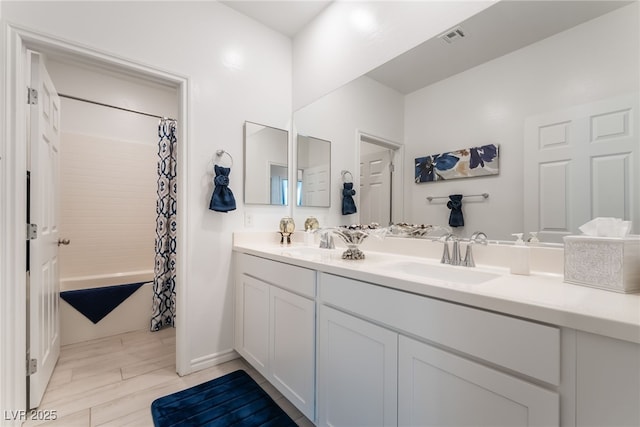 3782 Neblina Dr, Henderson, NV 89052 - full bath featuring double vanity and shower / bath combination with curtain