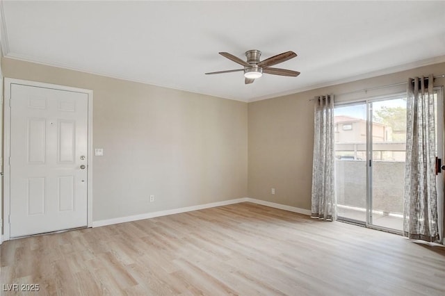 7300 Pirates Cove Rd Unit 1032, Las Vegas, NV 89145 - empty room with a ceiling fan, light wood finished floors, and ornamental molding