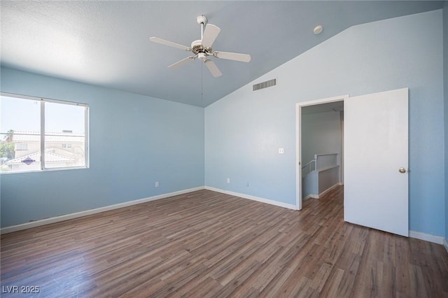6524 Rain Forest Dr, Las Vegas, NV 89108 - empty room with wood finished floors, ceiling fan, and high vaulted ceiling