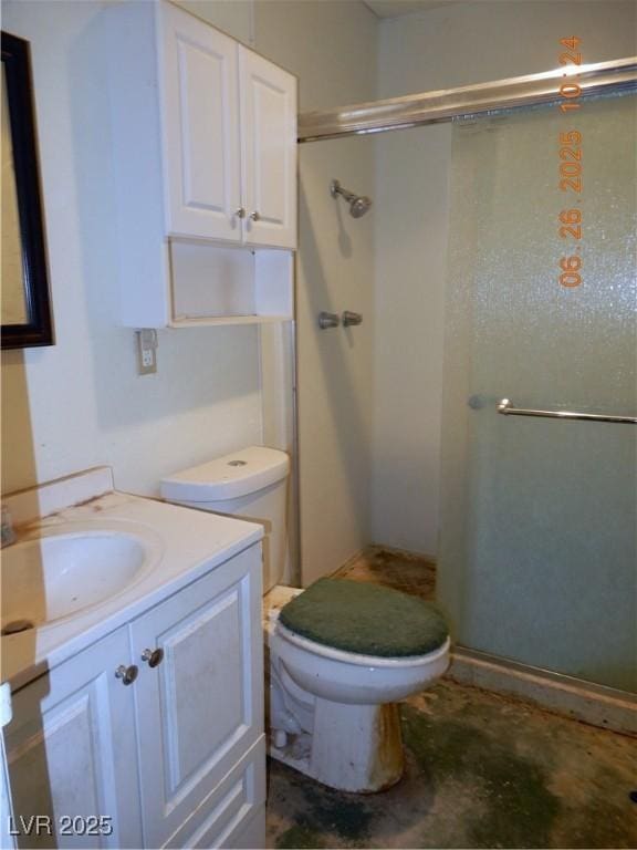 3175 Palmdale St, Las Vegas, NV 89121 - bathroom featuring a shower stall, vanity, and unfinished concrete floors