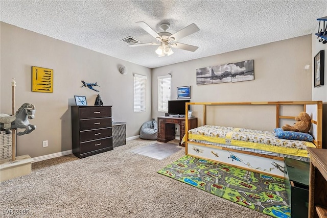3930 Maranatha Cir, Las Vegas, NV 89103 - bedroom with carpet flooring, a textured ceiling, and a ceiling fan