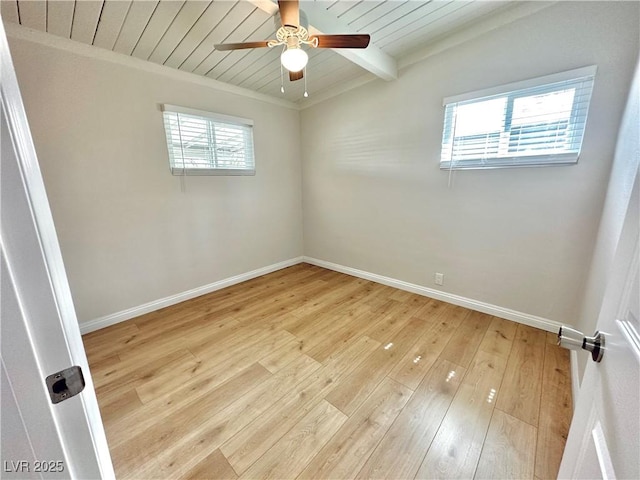 604 N Minnesota St, Las Vegas, NV 89107 - spare room with light wood-style floors, a wooden ceiling with exposed beams, and ceiling fan