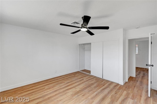 3907 Torsby Pl, Las Vegas, NV 89119 - unfurnished bedroom with light wood-type flooring, a closet, and ceiling fan