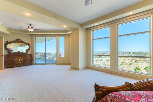 9101 Alta Dr Unit 301, Las Vegas, NV 89145 - bedroom with access to exterior, carpet floors, recessed lighting, and a ceiling fan