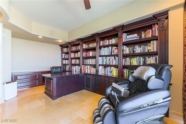 9101 Alta Dr Unit 301, Las Vegas, NV 89145 - home office featuring bookshelves, a ceiling fan, and recessed lighting