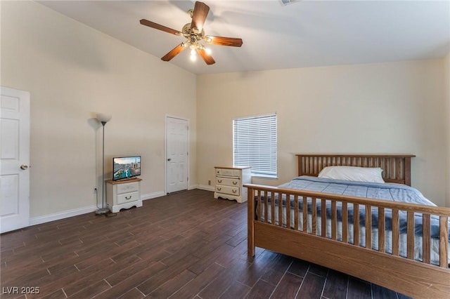 7720 W Agate Ave, Las Vegas, NV 89113 - bedroom featuring dark wood-style floors, ceiling fan, and high vaulted ceiling