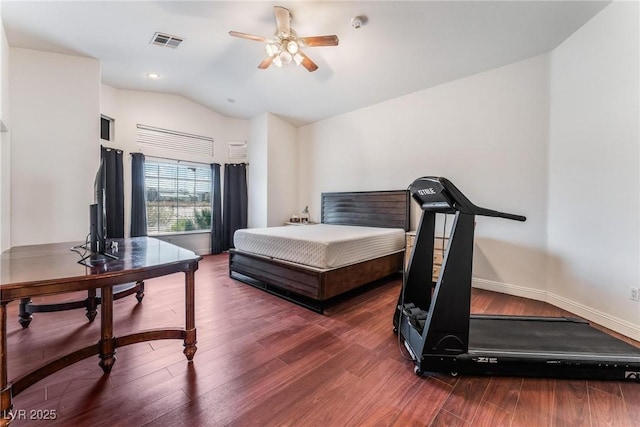 7720 W Agate Ave, Las Vegas, NV 89113 - bedroom with lofted ceiling, wood finished floors, and a ceiling fan