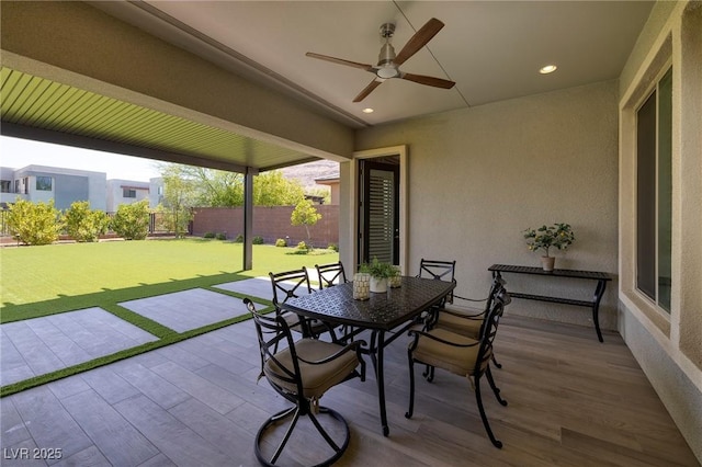 10349 Bressana Dr, Las Vegas, NV 89135 - view of patio with a ceiling fan and outdoor dining area