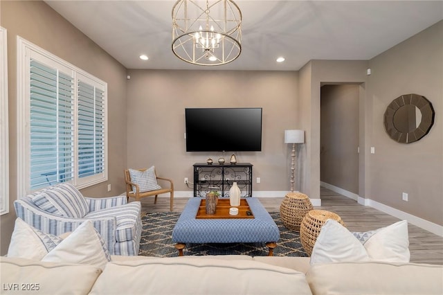 10349 Bressana Dr, Las Vegas, NV 89135 - living area with recessed lighting, a chandelier, and wood finished floors