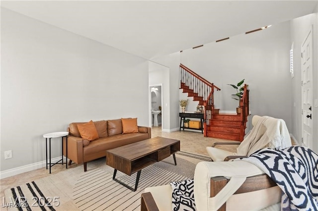 11274 Civita St, Las Vegas, NV 89141 - living room featuring stairs and light carpet