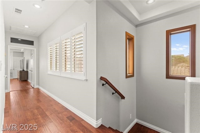 11274 Civita St, Las Vegas, NV 89141 - hallway with plenty of natural light, wood finished floors, recessed lighting, and an upstairs landing