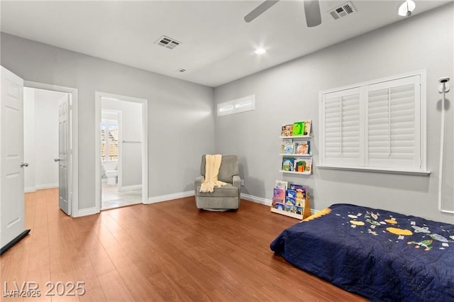 11274 Civita St, Las Vegas, NV 89141 - bedroom with wood finished floors, connected bathroom, recessed lighting, and ceiling fan