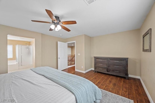 7028 Weavers Pl, North Las Vegas, NV 89084 - bedroom featuring dark wood-style flooring, ensuite bath, and a ceiling fan