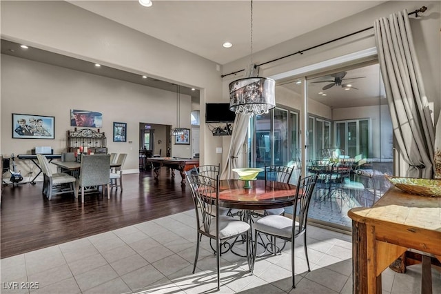 7670 Frittata Ave, Las Vegas, NV 89113 - dining space with tile patterned flooring, a ceiling fan, recessed lighting, and billiards table