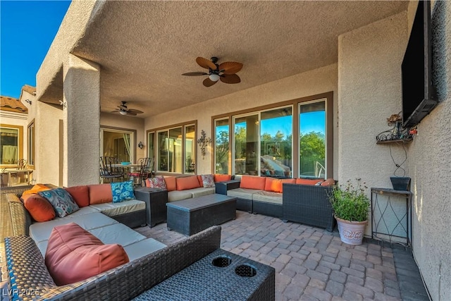 7670 Frittata Ave, Las Vegas, NV 89113 - view of patio / terrace featuring a ceiling fan, an outdoor living space, and outdoor dining area